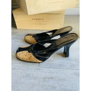 Newport News Slip-On High Heel Black Leather Pumps Slide Designer Shoes Size 8